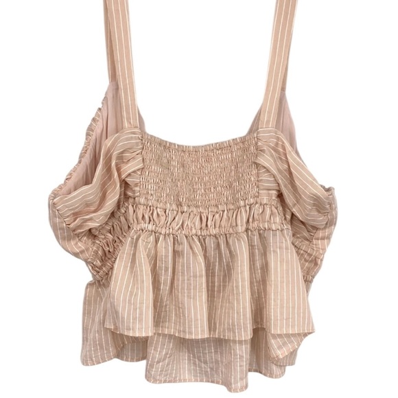 Anthropologie Maeve Tank Top Size 2X NWT Shirred Peplum Pink Stripe Smocked - Picture 3 of 7